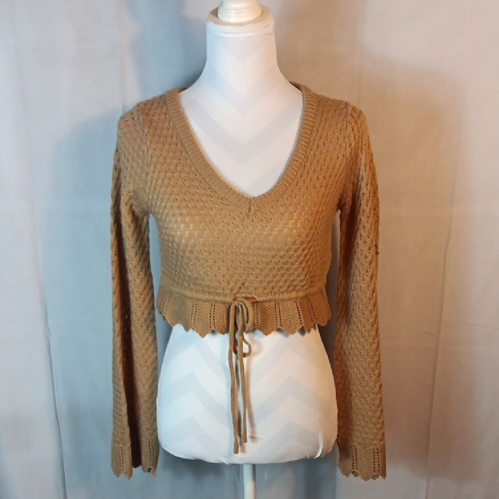 Tan Knit Cropped Sweater